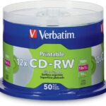 Verbatim CD-RW 700MB 2X-4X DataLifePlus Silver Inkjet Printable with Branded Hub – 50pk Spindle – 95159