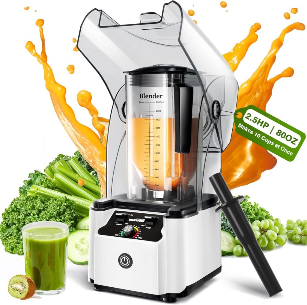 WantJoin Quiet Blender – Kitchen Blender with Soundproof, 2.5 HP Copper Motor, 80oz Jar, Multifunctional Silent Blenders for Smoothies, Juice, Soups, Sauce, w/ 15 Speeds, Stainless Steel 6-blade Combo