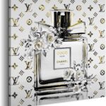 Chic Fashion Canvas Wall Art: Glam Perfume Bottle Picture with Textured Print Black White Modern Painting Ideal for Girl’s Room Bedroom Home Decor
