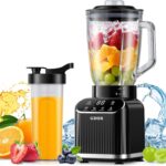 GDOR Professional Blender for Smoothies, 5 Functions, 1200 Peak Watts Smoothie Blender, 52 Oz Glass Jar & 24 Oz To-Go Cup Combo, Blenders for Smoothies, Ice and Frozen Fruit, Self-Cleaning