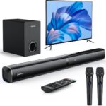 Karaoke Soundbar with Subwoofer for TV: Sound Bar with 2 Wireless Microphones – Home Theater Surround Sound System – Bluetooth Speaker with Remote Supports HDMI ARC/Optical/AUX/USB for TV/PC