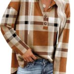 RUMIA Womens Tops V Neck Button Sweatshirt for Women Pullover Long Sleeve Shirts Fall Outfits 2025 Loose Fit S-3XL