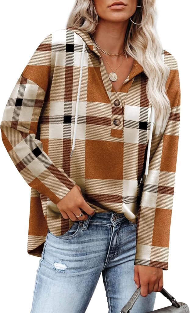 RUMIA Womens Tops V Neck Button Sweatshirt for Women Pullover Long Sleeve Shirts Fall Outfits 2025 Loose Fit S-3XL