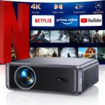 [Netflix-Licensed/Compact Design] Smart Outdoor Projector with WiFi6 and Bluetooth, 4K Supported Movie Projector, DoIby Audio w/ HDMI ARC, Built-in Apps, AI Auto Focus, Portable Home Proyector P65