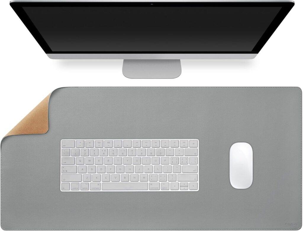 Large Leather Mouse Pad for Desk, 30.3″ x 14.4″ Desk Mat, Non-Slip Pu Leather Office Home Desk Mat, Waterproof Desk Pad for Keyboard and Mouse, Laptop, Writing, Desk Accessories (Light Grey)