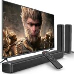 Sound Bar, Bass Speakers for Smart TV with Dual Subwoofer 3D Surround Sound System, 32 Inch 2.2CH Home Theater Audio Soundbar, HDMI ARC Connection, 2 in 1 Detachable & Wall Mountable