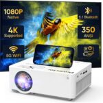 Native 1080P Projector with 5G WiFi Bluetooth, 4K Supported Home Projector, Portable Outdoor Projector with Max 300″ Display, Movie Projector Compatible with TV Stick, HDMI, Phone
