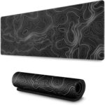 AQQA Black and White Topographic Line Mouse Pad (31.5 x11.8 in) Gaming Desk pad with Non-Slip Rubber Base,XL Professional Large Mouse Pad & Computer Game Mouse Mat for Office Laptop Men Women