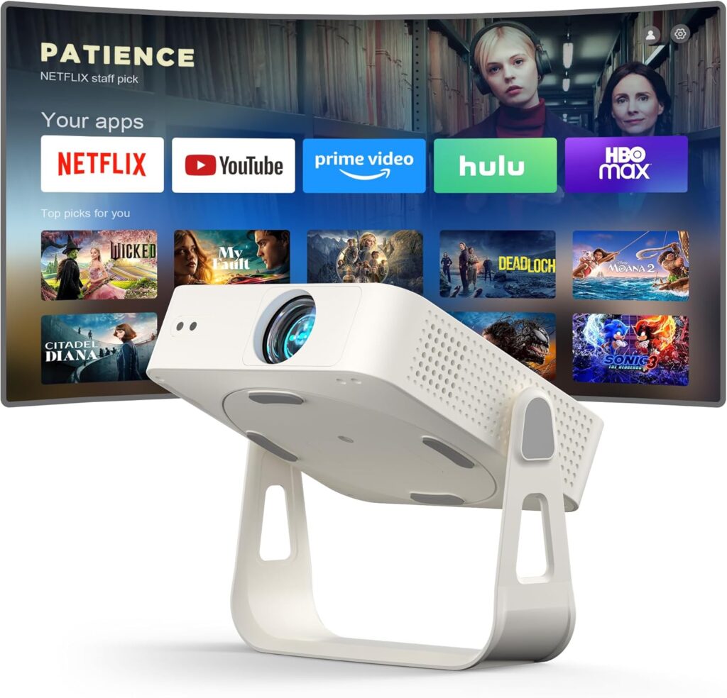 [Official Licensed Netflix&Auto Focus]Smart Mini Projector with WiFi and Bluetooth, XuanPad 4K Support Movie Projector, Portable Native 1080P Outdoor Projector with 360° Stand