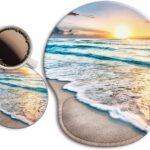 Ergonomic Mouse Pad with Wrist Support Rest,Large Mousepad Gel Wrist Rest, with Coaster Non-Slip & Pain Relief for Computer, Desk, Home&Office-Beach