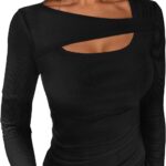 ANRABESS Womens Cutout Tops Trendy Sexy Long Sleeve Shirts Ribbed Slim Fit Tee 2025 Fall Fashion Going Out Tshirts Clothes