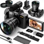 NBD 5K Digital Cameras for Photography – 16X Zoom Travel Camera with 180° Flip Screen, 64MP Vlogging Cameras Fotograficas for YouTube, Auto Focus, Macro Lens, 2 Batteries & 64GB TF Card（Black）