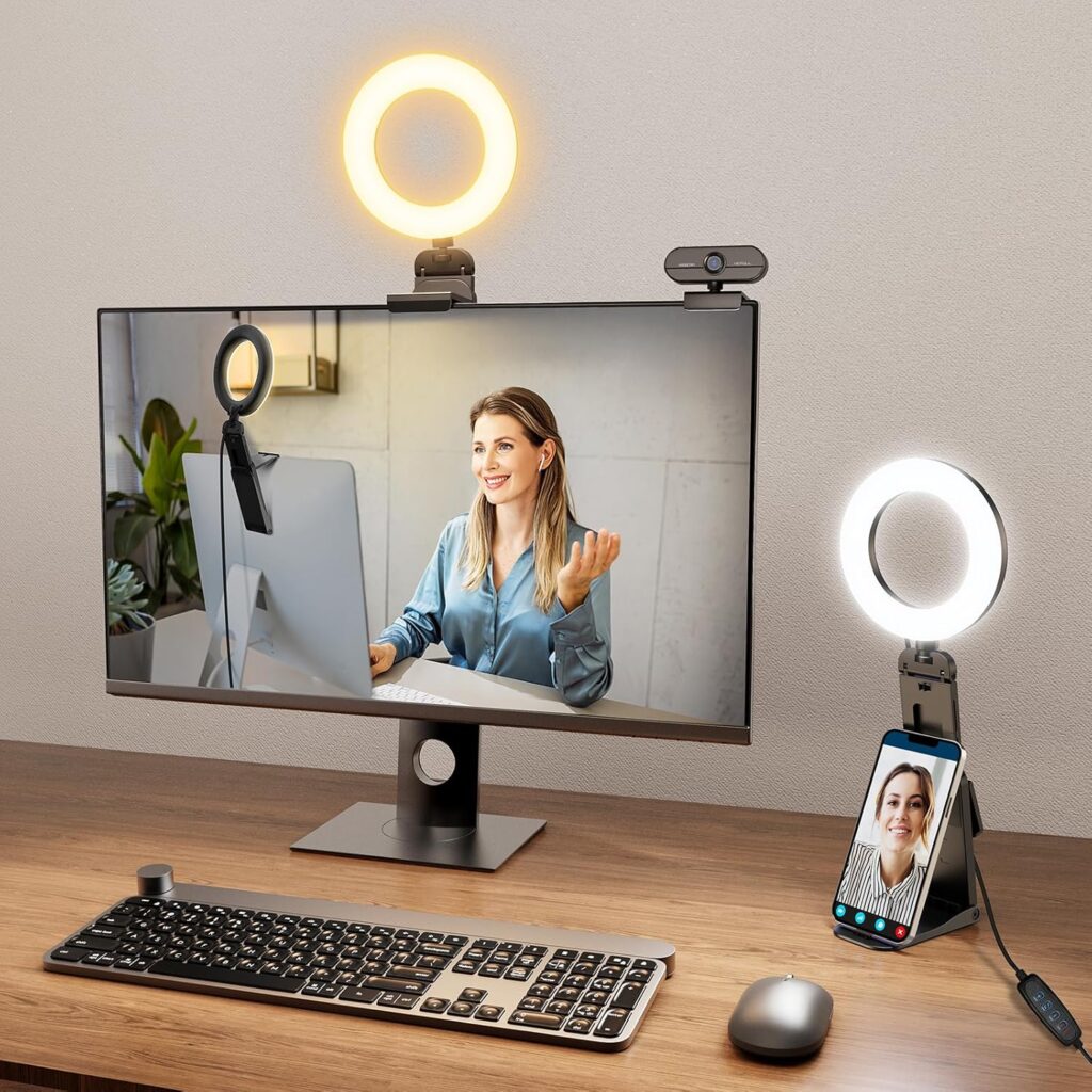 Evershop Ring Light for Laptop Desk Clip On,Small Computer Video Conference Lighting with Stand for Phone/Webcam/Monitor,5″ Portable Mini LED Selfie Light Desktop for Zoom Meeting/Video Call/Recording