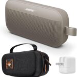 Bose SoundLink Flex Portable Bluetooth Speaker (2nd Gen), Outdoor Speaker with Hi-Fi Audio, Up to 12 Hours Battery, Waterproof and Dustproof, with Slinger Hard Travel Case & USB Plug (Sandstone)
