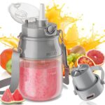 Portable Blender, Prasky Personal Blenders for Shakes and Smoothies with 27oz Cup, Lid and Shoulder Strap, Type-C USB Rechargeable, Personal Size Blenders BPA-free for Travel/Kitchen (Light Gray)