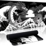 Wave Sea Dragon Gaming Mouse Pad Large Desk Mat Extended Black Keyboard Mouse Pad Gaming Mousepad with Non-Slip Base Stitched Edge Anime Mouse Mat Desk Pad 31.5 X 11.8 Mouse Pads for Desk Home Office