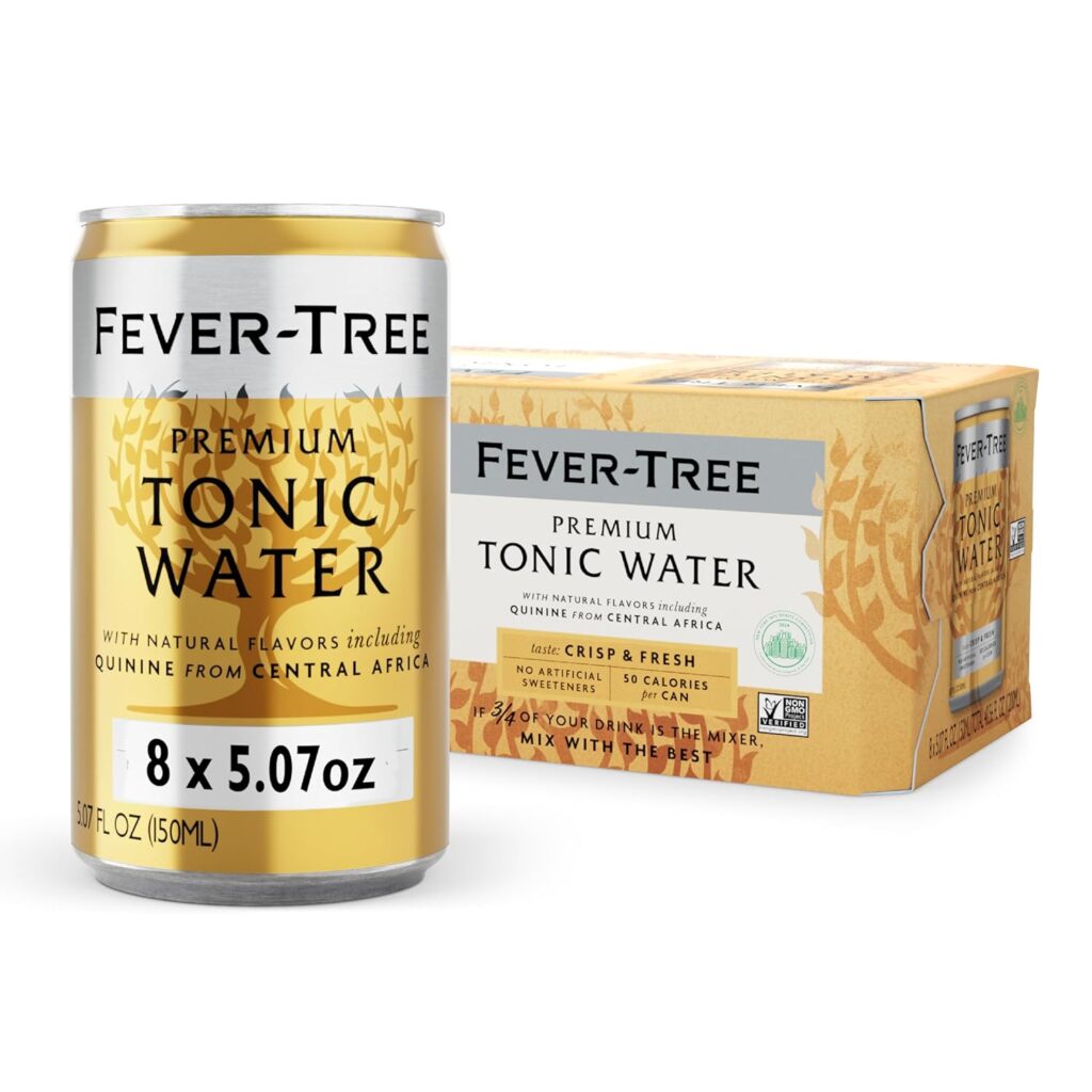 Fever-Tree Tonic Water – Premium Mixer – Refreshing Beverage for Cocktails & Mocktails. Naturally Sourced Ingredients, No Artificial Sweeteners or Colors – 5.1 Fl Oz Cans – Pack of 8
