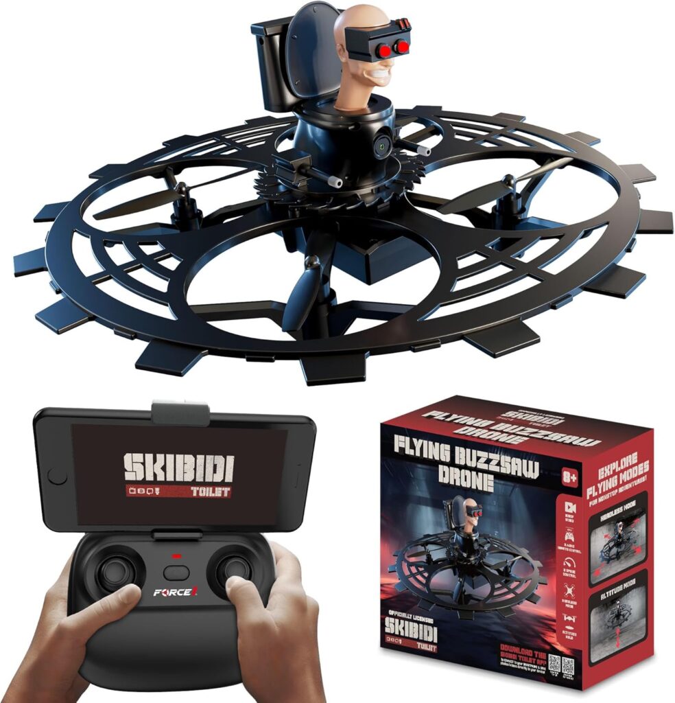 Force1 Officially Licensed Skibidi Toilet Toy RC Drone – Flying Buzzsaw Drones with Camera, 1080p FPV Video Recording, Headless Mode, Altitude Hold, Speed Control, 2.4GHz Remote Control