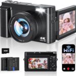 4K Digital Camera for Photography, WiFi Autofocus 64MP Vlogging Camera for YouTube, 180° 3″ Flip Screen 30FPS Video Cameras with Flash Anti-Shake 16X Zoom 32GB Card, Compact Travel Digital Camera