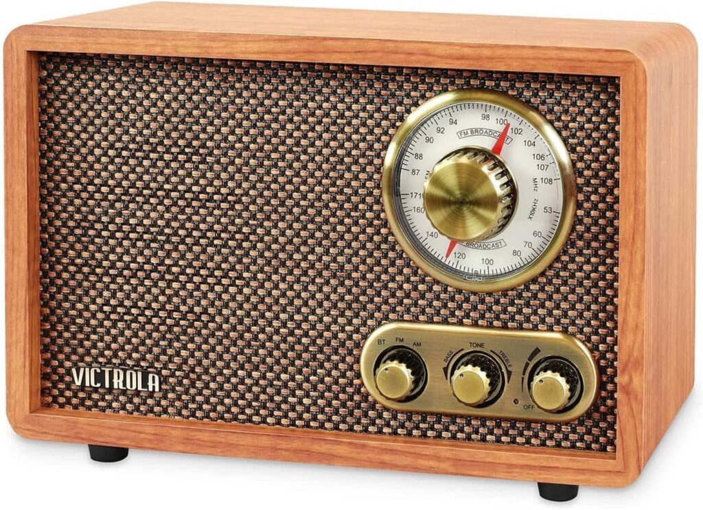 Victrola Willow – Retro Wood Bluetooth Radio with Built-in Speakers: Elegant & Vintage Design, Rotary AM/FM Tuning Dial, Bass & Treble Control, Wireless Streaming (Walnut)