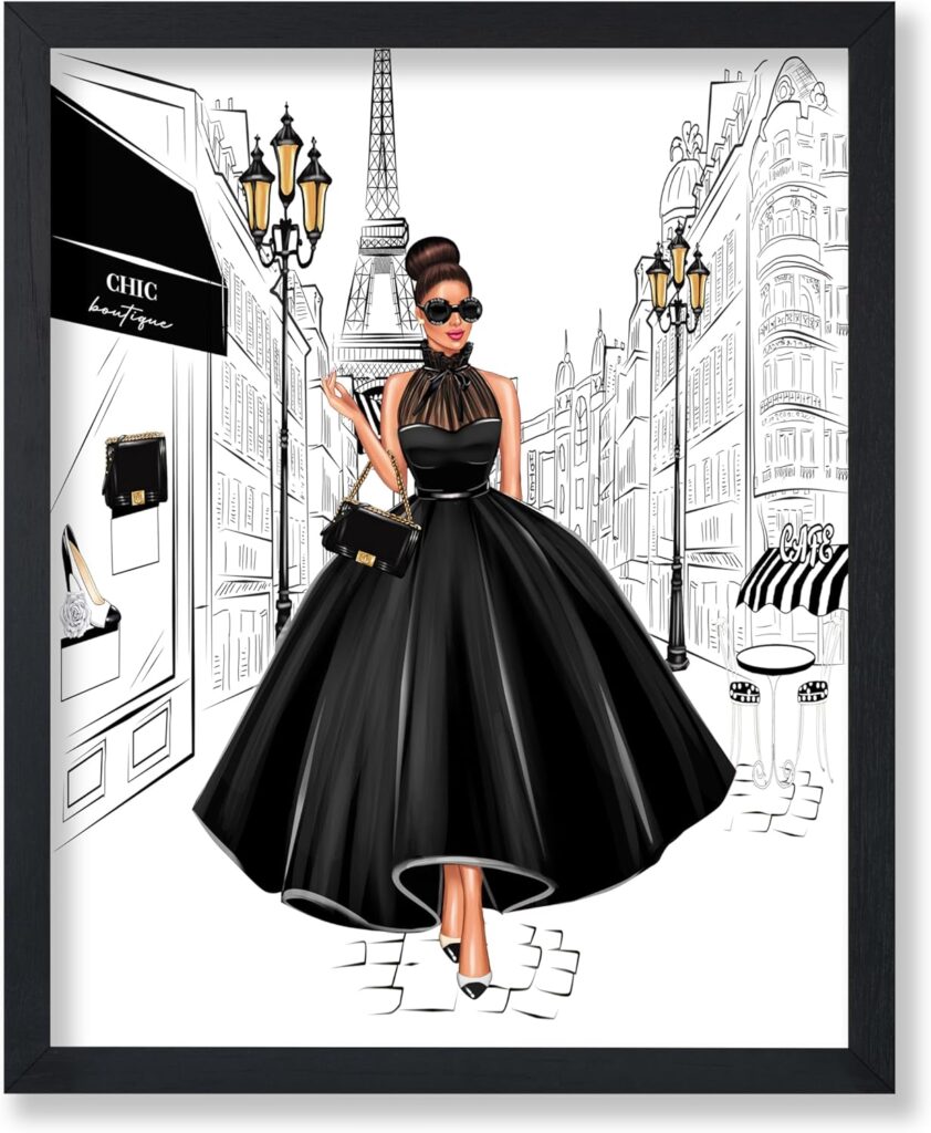 Poster Master Fashion Poster – Lady in Black Print – Paris Designer – Trendy Gift for Her & Fashionista – Luxury Haute Couture Decor for Bedroom or Girls Room – 8×10 UNFRAMED Wall Art