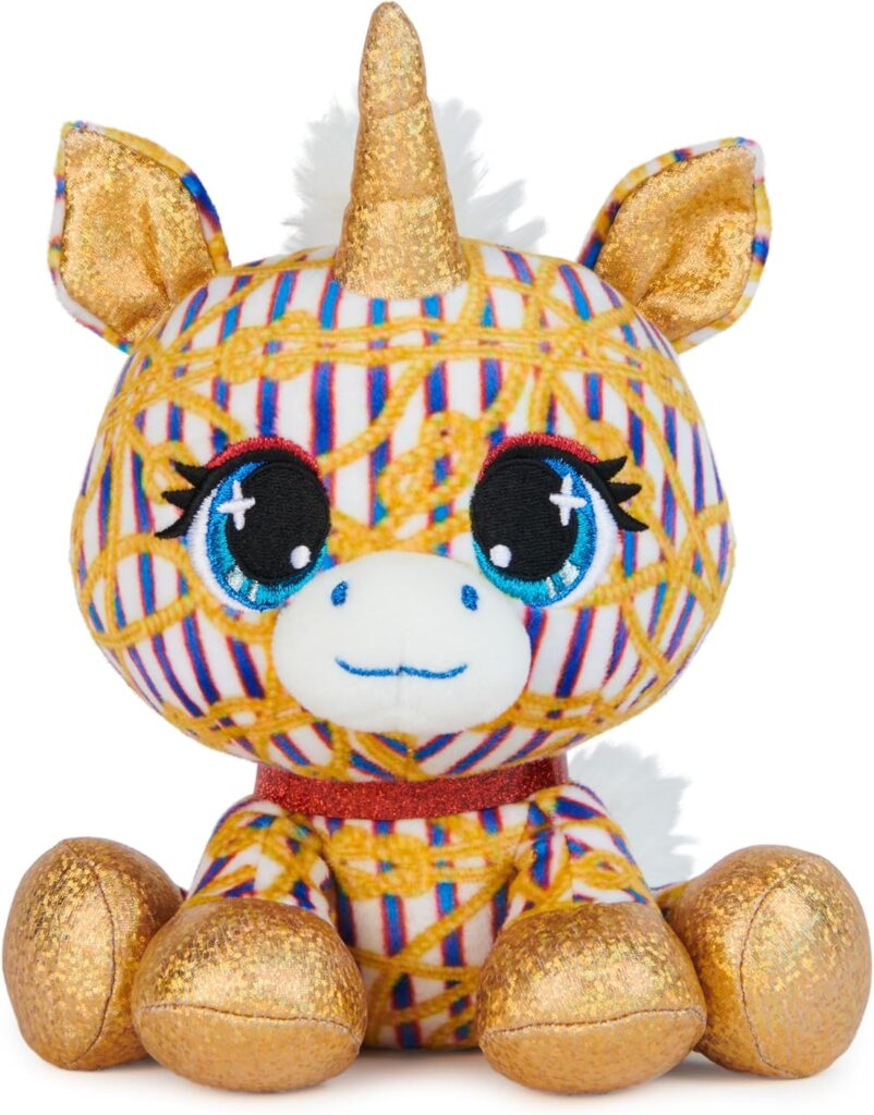 P.Lushes Designer Fashion Pets Natalie Von Corn Premium Unicorn Stuffed Animal, Gold and Blue, 6”