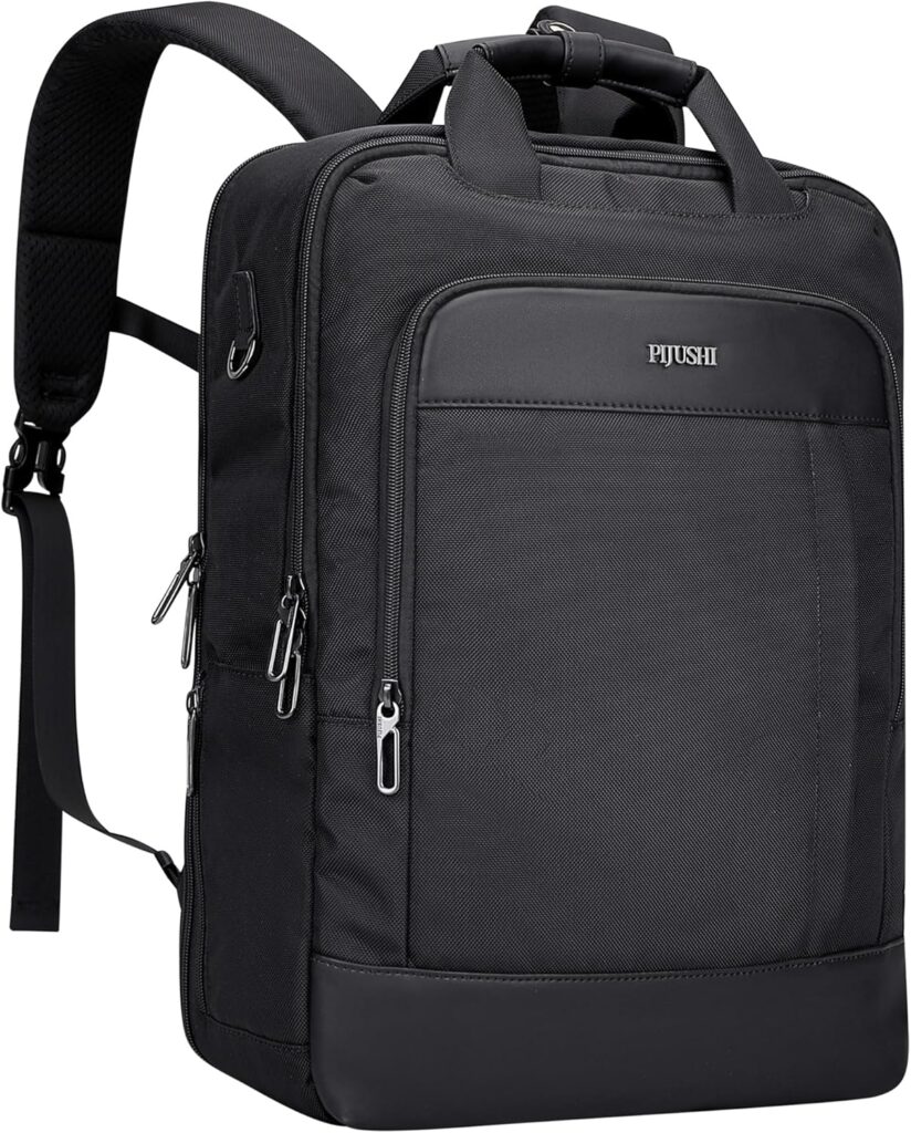PIJUSHI Laptop Backpack for Women Men Personal Item Travel Backpack Convertible Carry on Bag Flight Approved(PE042 Black)