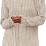 Saloogoe Long Sleeve Shirts for Women 2025 Fall Clothes Tunic Tops Loose Fit Dressy Crewneck Pullover Sweaters Curved Hem