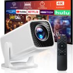 Mini Projector, Portable Projector 4K Support, Full HD 1080P Outdoor Projector, 270° Rotation Movie Projector, Compatible with Smartphone, TV Stick, Laptop, PS4, HDMI, USB (No WiFi or Bluetooth)