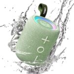Tribit Bluetooth Speaker StormBox Mini+, 12W Shower Speaker with 360° Sound, 12H Playtime, Custom EQ, BT5.4, IPX7 Waterproof, RGB Lights, Type-C, AAC/SBC, TWS, Portable for Camping/Backyard (Green)