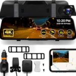 RIVELA 10” Rear View Mirror Camera – 4K Touchscreen Digital Rearview Mirror with GPS, G-Sensor, Loop Recording, Night Vision, 170° Wide Angle, Backup Dash Cam for Cars & Trucks, Easy Installation