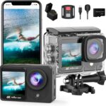 4K30FPS Dual Screen Action Camera, Pre-recording HD 20MP Touchscreen Video Camera, 131FT Waterproof Cameras,2.4G Remote Control 170°Sports Camera with 32G SD Card, 2 Batteries Helmet Accessories Kit