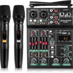 Pro 5 Channel Audio Mixer Mic Set for Live Streaming, Family Karaoke, Studio Recording, Bluetooth Dual Wireless Microphone System with USB Interface & 48V Phantom Power