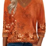 Zeagoo 3/4 Length Sleeve Womens Tops Casual V Neck Shirts Soft Basic Tees Business Work Blouses