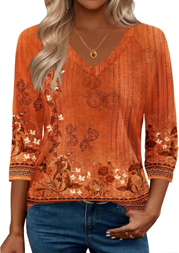 Zeagoo 3/4 Length Sleeve Womens Tops Casual V Neck Shirts Soft Basic Tees Business Work Blouses