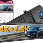 OMBAR 4K+2.5K Rear View Mirror Camera with ADAS BSD and LCA, 12″ Smart Mirror Dash Cam with 5.8GHz WiFi, Rearview Mirror Camera with GPS G-Sensor, Parking Monitor, Loop Recording, 64GB Card Includes