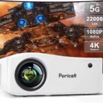 5G WiFi Bluetooth Projector, Native 1080P Outdoor Movie Projector with 200″ Display, 380ANSI Home Theater Video Projector 4K Supported, LED Video Projector Compatible with TV Stick, Phone/PC