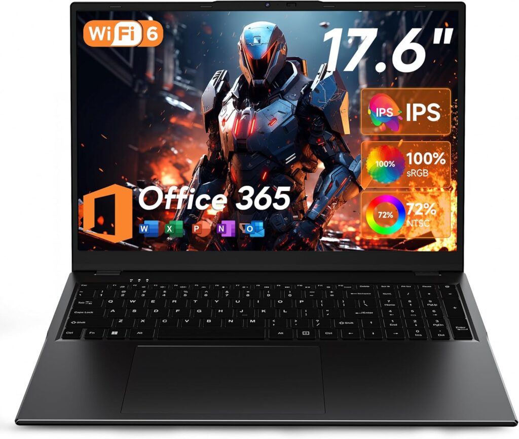 jumper 17.6 Inch Laptop with Office 365, 100% sRGB FHD Display, 16GB RAM 1TB SSD+128GB Storage, N5095 CPU, Windows 11, Backlit Keyboard, 7000mAh, WiFi-6, Laptops Computer for Students and Business