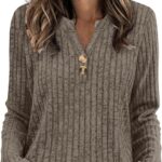 SAMPEEL Womens Sweaters Lightweight Long Sleeve Shirts V Neck Tops with Button Fall Outfits 2025