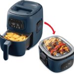 Dash Flip & Fry™ Digital 2-in-1 Grill + Air Fryer with 4 functions, 3 Qt Capacity, Air fryer & Indoor Grill for fries, wings, burgers and more – Navy