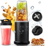 iCucina Smoothie Blender, 1000W Personal Blender for Shakes and Smoothies with 2 x 32oz Protable Cups and Lids, Single Serve Blenders for Ice Crushing, Bean Grinding, Frozen Fruit Drinks, Black