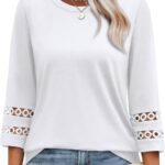 XIEERDUO 3/4 Length Sleeve Womens Tops and Blouses Dressy Casual Crewneck T Shirts Fashion Clothes Loose Fit Trendy