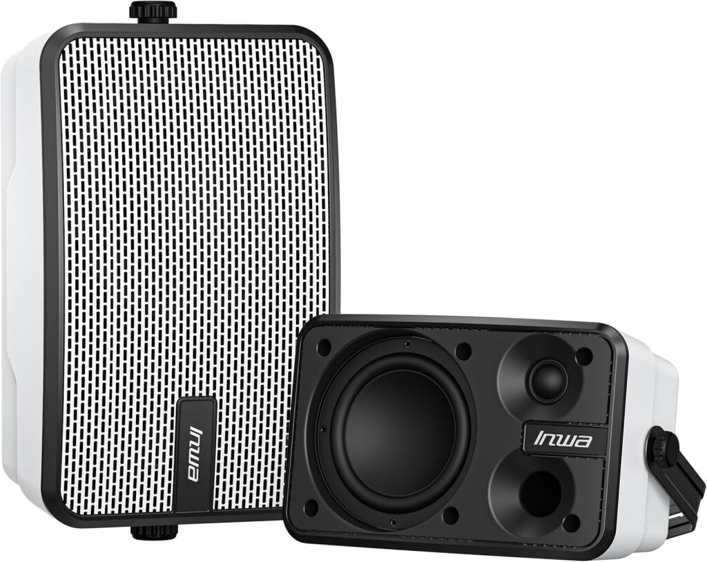 Inwa Outdoor Bluetooth Speakers, IPX5 Waterproof 400W Wall Mount Speaker, Powerful Indoor/Outdoor Sound System, Wireless Sync Up to 100 Speakers, Suitable for Patio/Porch/Gazebo/Garage(MZ-621, Pair)