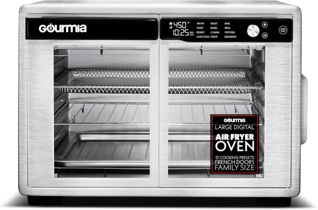 Gourmia French Door Digital Air Fryer Oven – XL 37QT Capacity, 12 Presets, FryForce 360° Tech, Dehydrate, Proof, Slow Cook, Fits 13” Pizza, 1700W, Stainless Steel