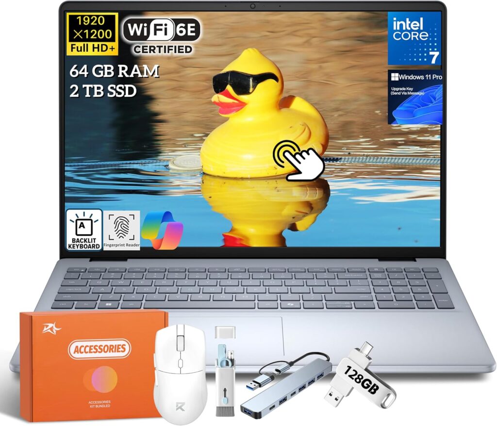 Dell Inspiron 16 Touchscreen Laptop, 16 Inch IPS Display, Intel 7 150U (Up to 5.4GHz), 64GB DDR5, 2TB SSD, Windows 11 Pro, Fingerprint Reader, Backlit Keyboard, FHD+ Cam, Wi-Fi 6E, Accessories