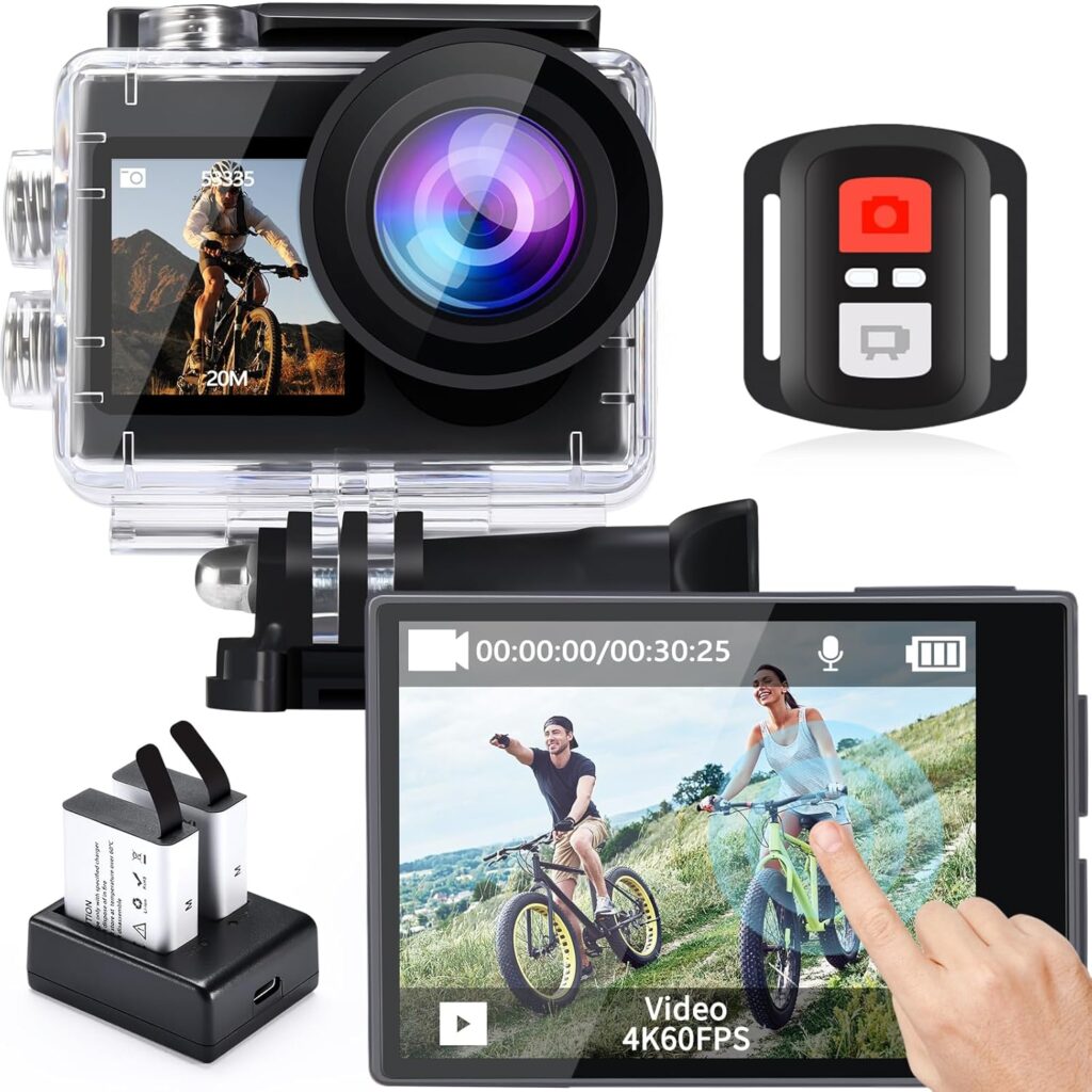 icefox i8 Action Camera with 4K 60FPS 20MP, 5X Zoom, Underwater Waterproof Camera with Optimized EIS, Video & Photo Editing by Snap Pro App, WiFi Remote Control for Diving, Cycling and Vlogging
