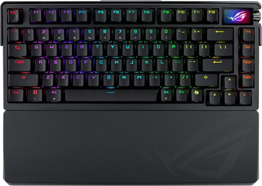 ASUS ROG Azoth Extreme Wireless Mechanical Gaming Keyboard – 75% TKL, ROG NX Snow Linear Switches, PBT Keycaps, Aluminum Chassis, Carbon Fiber, Gasket Mount, Color OLED Screen, PC/Mac Support – Black