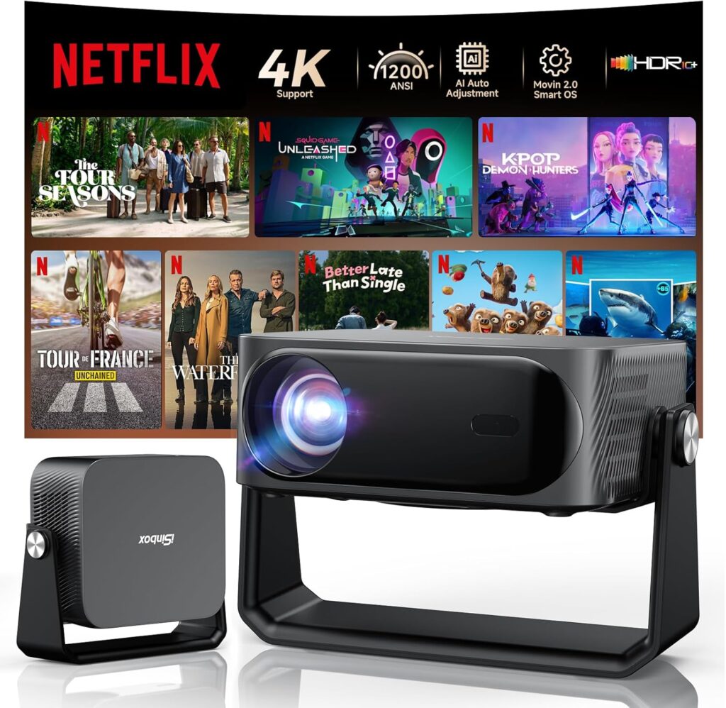 [1200 ANSI/Auto Focus & Keystone/Built-in APPs] 4K Outdoor Projector with Wifi and Bluetooth, Smart Portable Proyector with Built in Apps Netflix/YouTube/PrimeVideo & Dolby, Home Theater with HDR10+