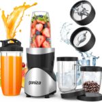 Ganiza Smoothie Blender, 900W Blenders for Shakes and Smoothies, 15-Piece Personal Blender and Grinder Combo for Kitchen, Smoothies Maker with 4 BPA-Free Portable Cup, Nutritious Recipe