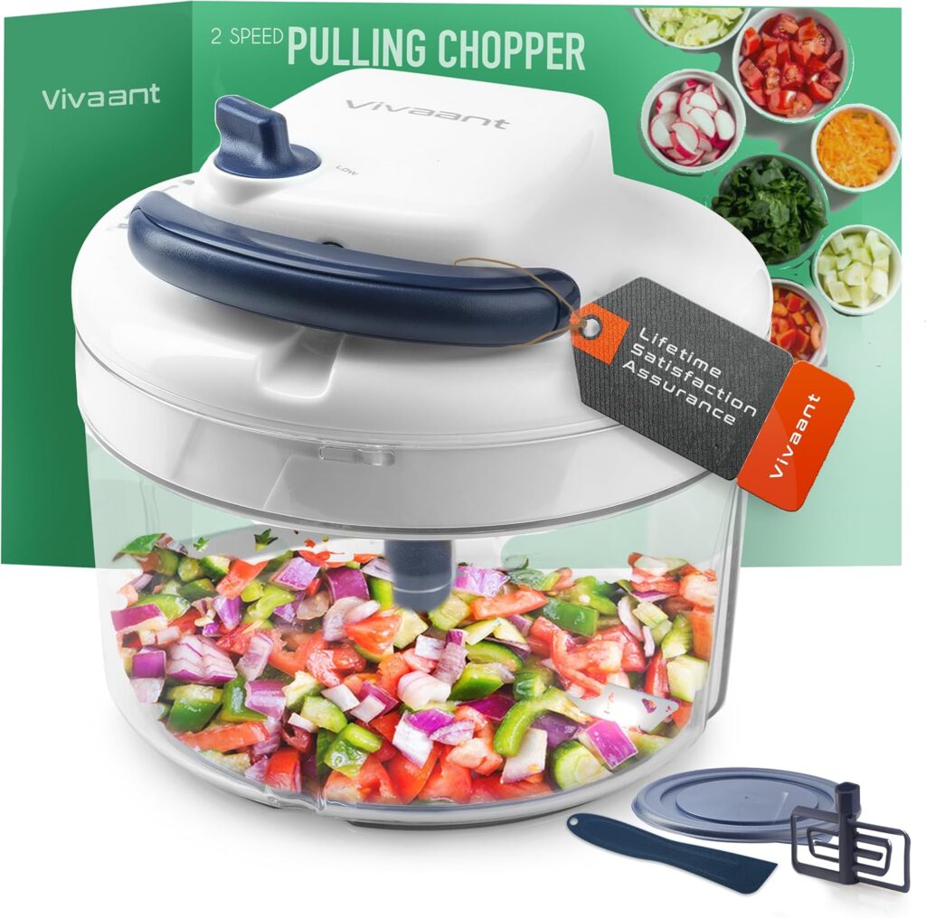 Manual Food Processor – 5 Cup (1.2L) Capacity Hand Pull String Garlic Chopper, Manual Food Chopper with Pull Functionality, Pull Chopper and Vegetable Cutter for Effortless Cooking